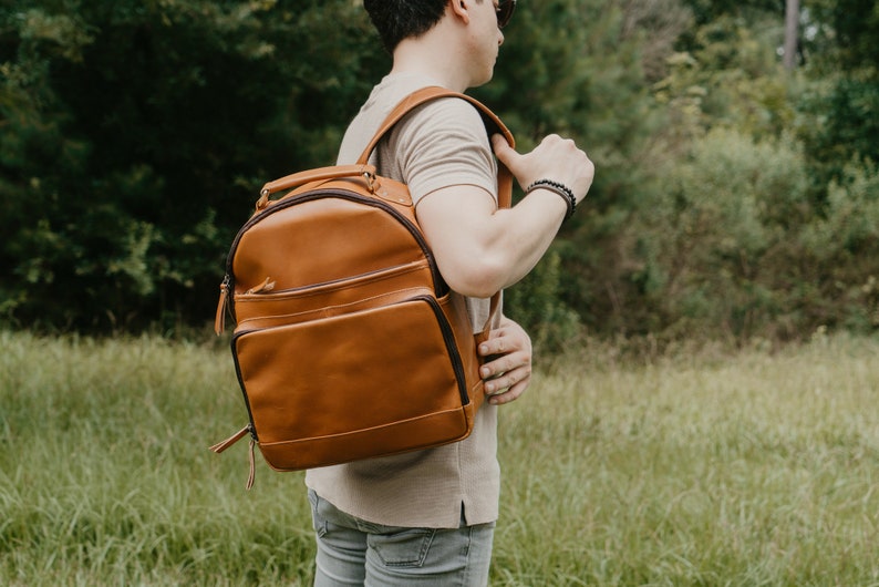 Teacher Backpack,Daily Backpack Bag,Monogram Leather Rucksack,Leather Backpack Purse,Personalized Backpack,Leather Backpack for Laptop image 5