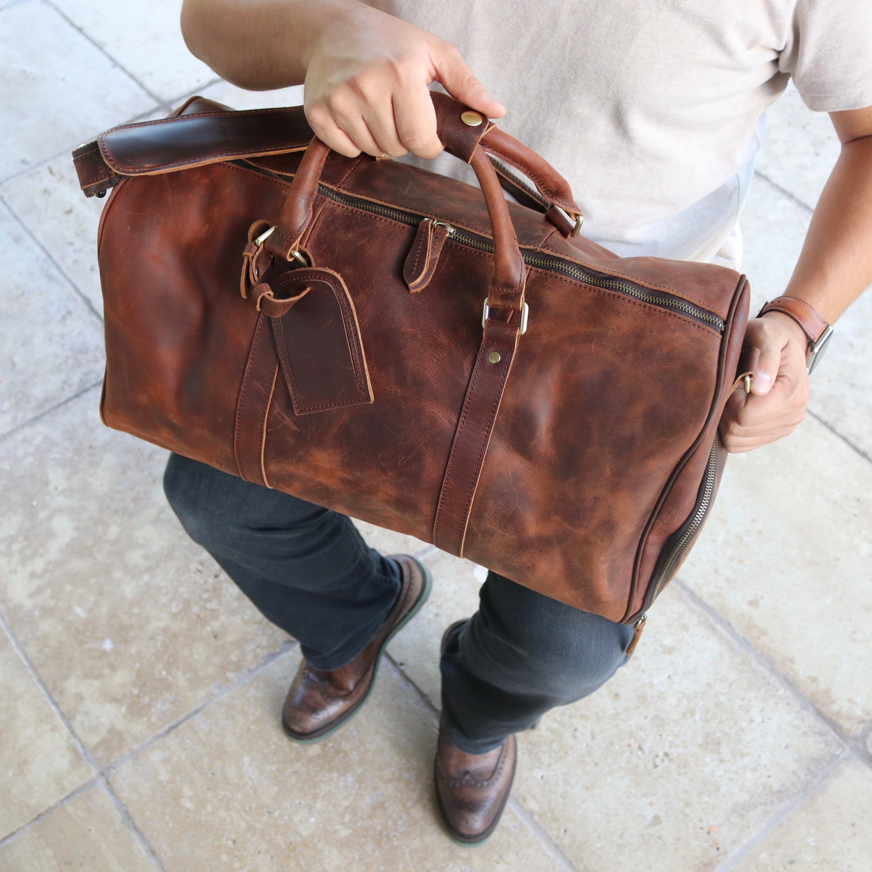Fathers Day Gift for Dad Leather Duffle Bag Large Travel Etsy
