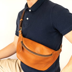 Personalized Leather Belt Bag, Leather Fanny Pack, Adjustable Crossbody Bag, Leather Sling Bags for Men and Women, Minimalist Fanny Belt Bag image 3