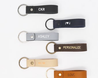 Personalized Leather Keychain, Monogrammed Leather Keychain, Best Anniversary Gift, Made in USA