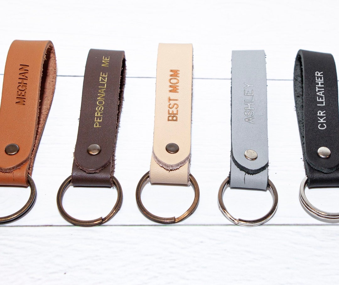 Personalized Leather Keychain, Monogrammed Leather Key Chain, Custom