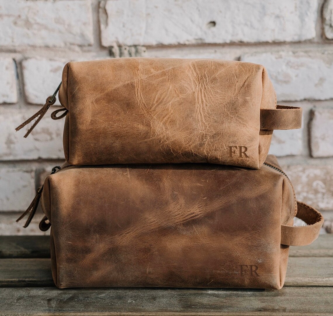 Personalized Leather Dopp Kit Bag 3rd Anniversary Gift for - Etsy