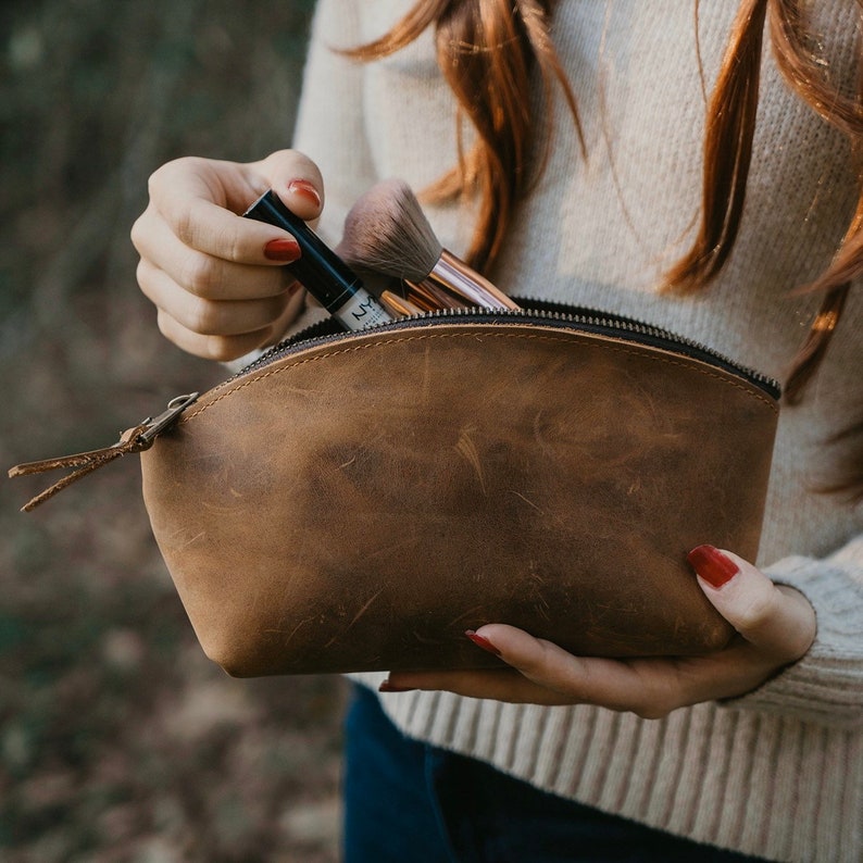 Mothers Day Gift For Mom,Gift For Her,Gift For Wife,Leather Makeup Bag,Custom Makeup Bag,Personalized Makeup Bag Leather,Gift for Girlfriend image 7