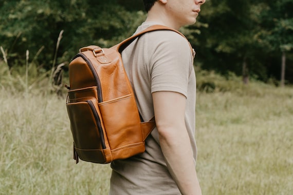 Branded leather backpack cheap