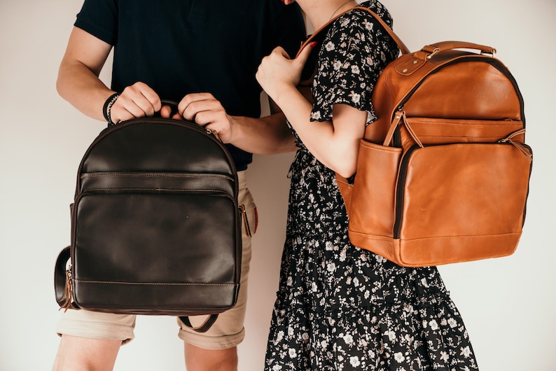 Teacher Backpack,Daily Backpack Bag,Monogram Leather Rucksack,Leather Backpack Purse,Personalized Backpack,Leather Backpack for Laptop image 2