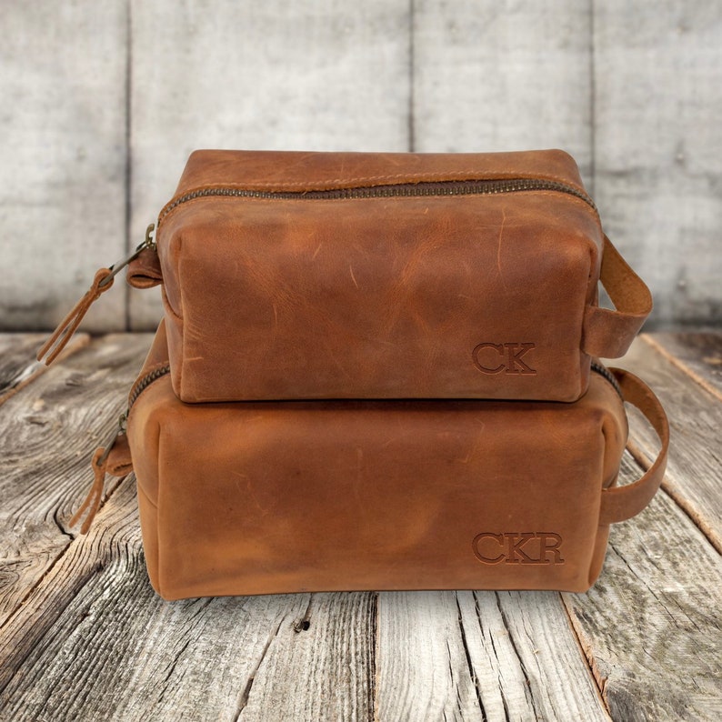Personalized Leather Dopp Kit Bag Best Wedding Gift for image 1