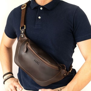 Personalized Leather Belt Bag, Leather Fanny Pack, Adjustable Crossbody Bag, Leather Sling Bags for Men and Women, Minimalist Fanny Belt Bag image 2