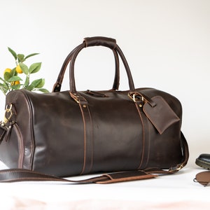 Leather Duffle Bag, Large Travel Bag, Mens Leather Weekend Bag, Personalized Outdoor Bag, Holdall Bag, Groomsmen Gift Bag image 4