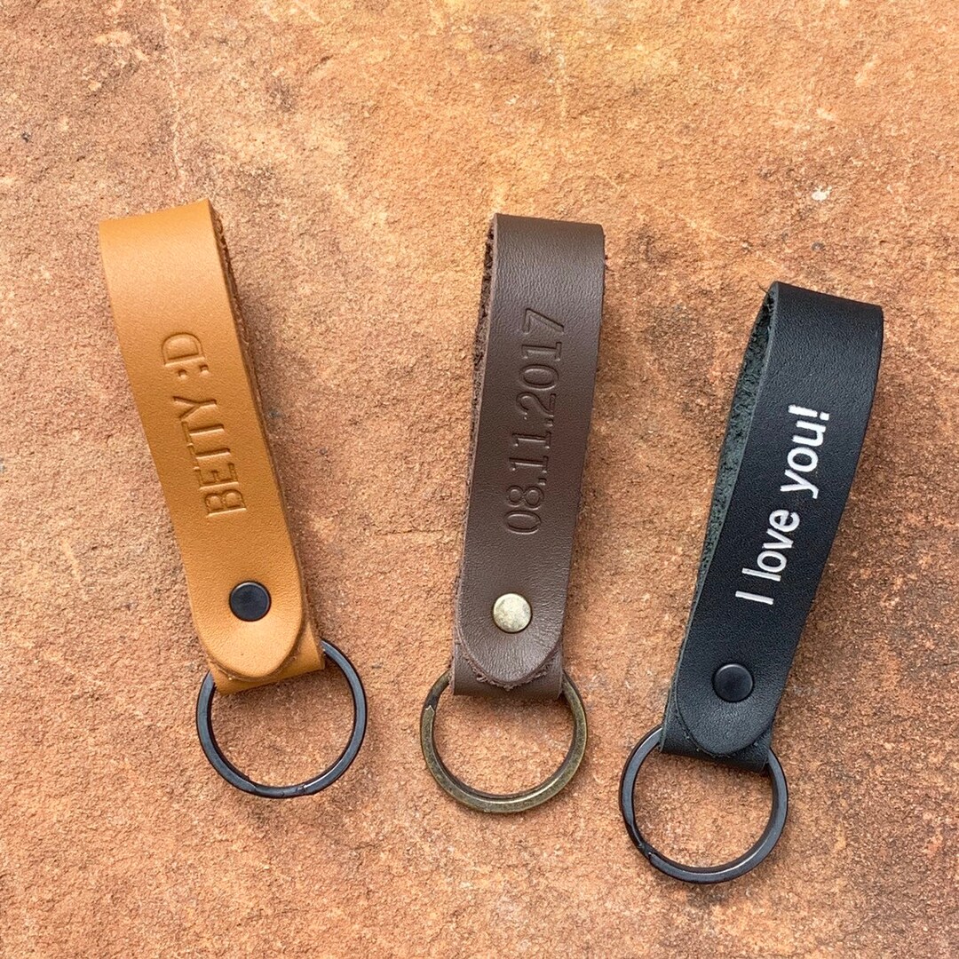 Personalized Leather Keychain, Monogrammed Leather Keychain, Made in