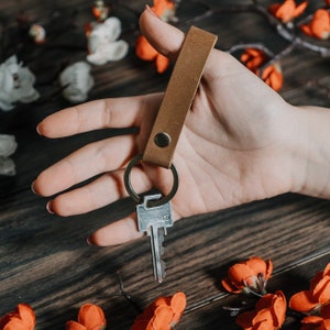 Personalized Leather Keychain Custom Leather Keychain Monogrammed Leather Keychain Handmade Anniversary Wedding Gift Personalized Gift Love Light Brown