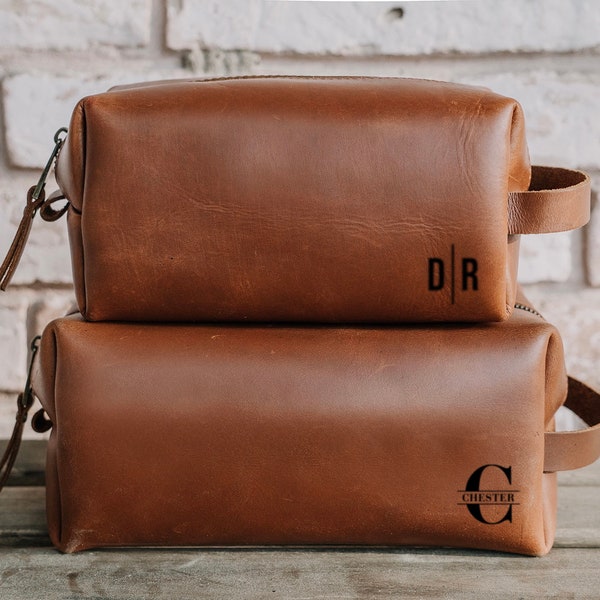 Customize Groomsmen Gift, Leather Doop Kit Bag, Personalized Toiletry Bag, Gift for Groom, Gift for Father, Gift for Boyfriend, Gift for Him