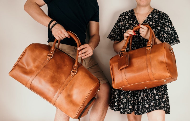 Leather Duffle Bag, Large Travel Bag, Mens Leather Weekend Bag, Personalized Outdoor Bag, Holdall Bag, Groomsmen Gift Bag Light Brown - XLarge