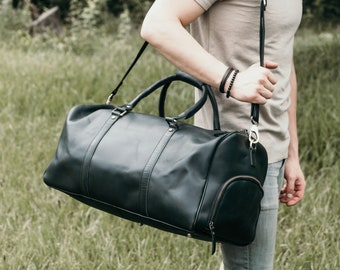 Anniversary Gift Leather Duffle Bag, Large Travel Bag, Mens Leather Weekend Bag, Personalized Outdoor Bag, Holdall Bag, Groomsmen Gift Bag
