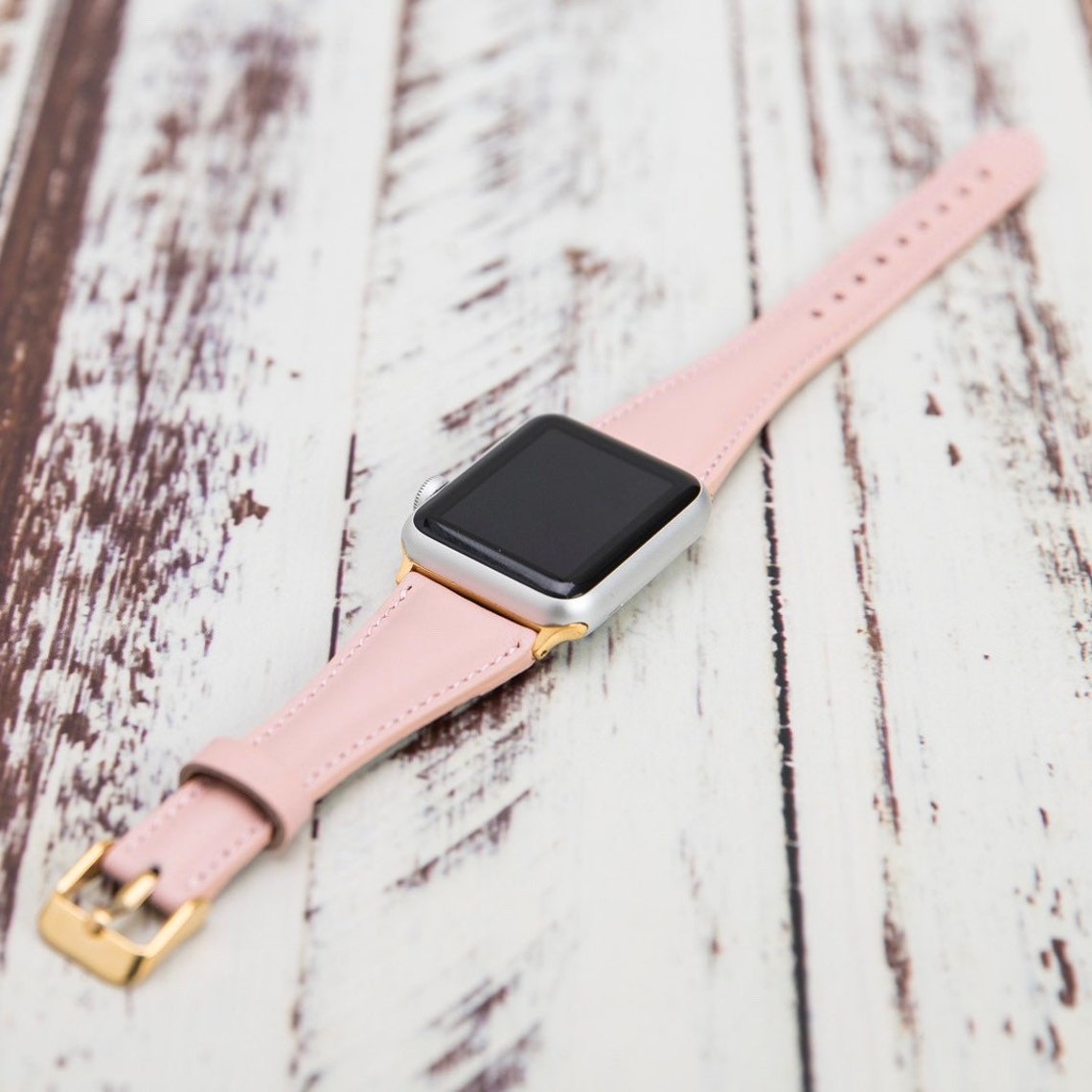 Pink Leather Apple Watch Band 38mm 40mm 42mm 44mm Slim iWatch Etsy