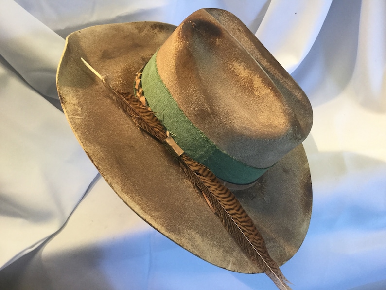 Custom Wide Brim Distressed Fedora Western Hat Etsy