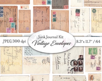 DIGITAL Junk Journal Ephemera Set / Alte Briefumschläge / Digitales Papier Set zum Ausdrucken / Din A4 /  8.3 x 11.7" /