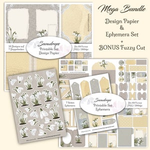 DIGITAL Junk Journal MEGA Bundle / Snowdrops / Digital Paper & Ephemera Set + Bonus / Files to print / DIN A4