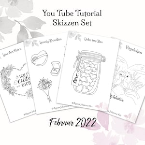 Sketches Set febrero 22 / 4 Bocetos para imprimir / Tutorial Bocetos y plantillas para mis videos de YouTube