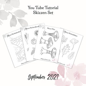 Sketches Set September / 4 Sketches to print / Tutorial Sketches and templates for You Tube Videos