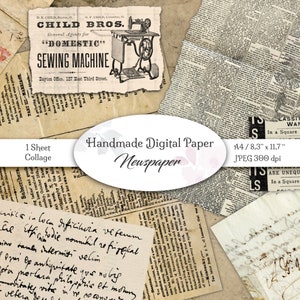 Digitales Designpapier / Handgemachte Collage / Designpapier zum Ausdrucken für Junk Journal und Scrapbooking