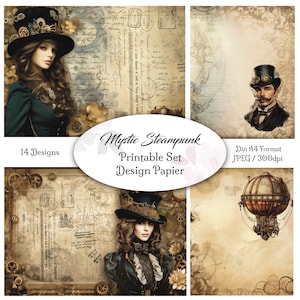 DIGITAL Junk Journal Papier / Design Mystic Steampunk / 14 Seiten / Dateien zum Ausdrucken / Scrapbook / Collage / DIN A4