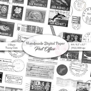 Carta da disegno digitale / ufficio postale di diversi paesi e tempi / carta da disegno da stampare per junk journaling e scrapbooking
