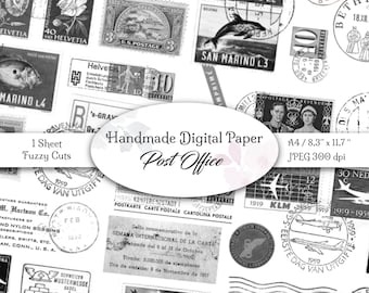 Digitales Designpapier / Postamt verschiedener Länder und Zeiten / Designpapier zum Ausdrucken für Junk Journal und Scrapbooking