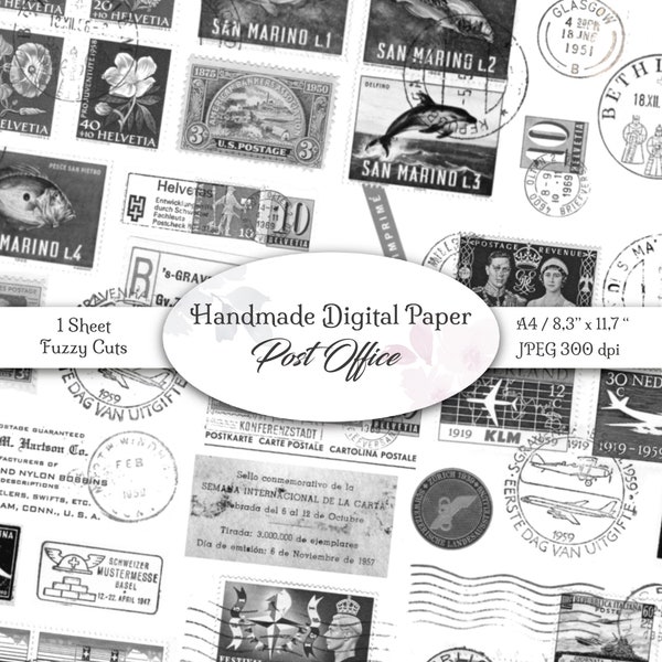 Digitales Designpapier / Postamt verschiedener Länder und Zeiten / Designpapier zum Ausdrucken für Junk Journal und Scrapbooking