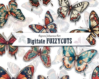 Digital Fuzzy Cuts / Butterflies / Design to Print for Junk Journal and Scrapbooking