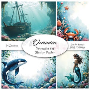 DIGITAL – Junk Journal Design Paper “Oceania” – 14 pages A4 landscape format PDF for printing