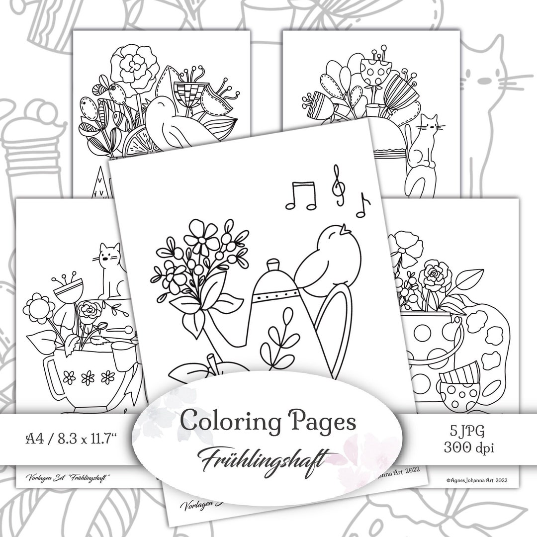 Coloring Pages / 5 Templates for Coloring / Cute Hand-drawn ...