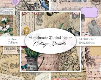 Digitales Designpapier / Handgemachte Collage / Designpapier zum Ausdrucken für Junk Journal und Scrapbooking