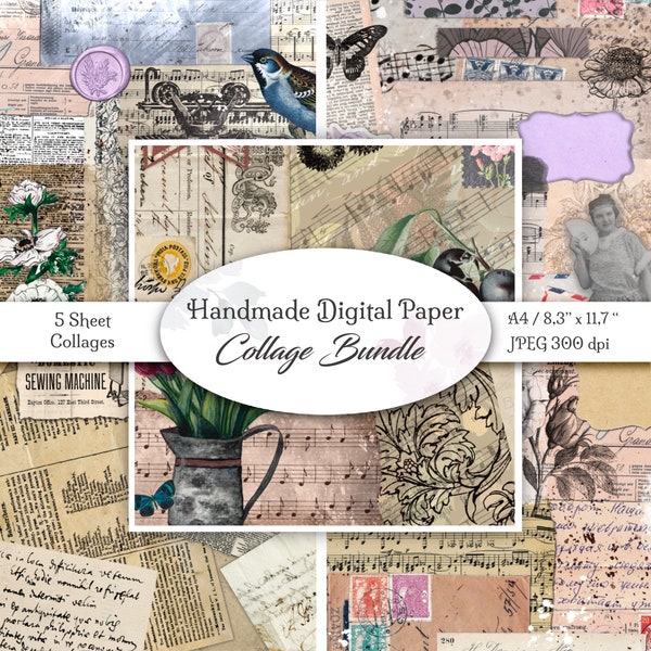 Digitales Designpapier / Handgemachte Collage / Designpapier zum Ausdrucken für Junk Journal und Scrapbooking