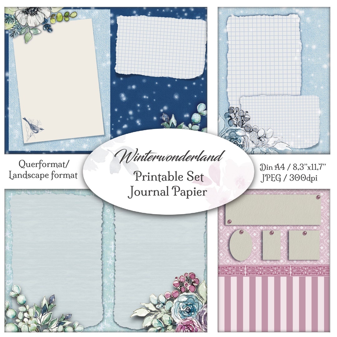 DIGITAL Junk Journal Paper / Winter Wonderland Design / 5 Diary Pages ...