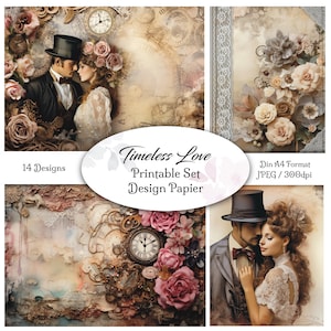 DIGITAL Junk Journal Paper / Design Timeless Love / 14 pagine / file per la stampa / scrapbook / collage / DIN A4