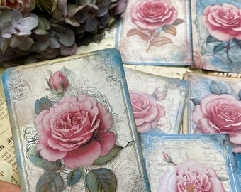 Handgemachte Ephemera / 8 Journal Karten / Vintage Shabby Roses / Karten für Scrapbook und Junk Journal