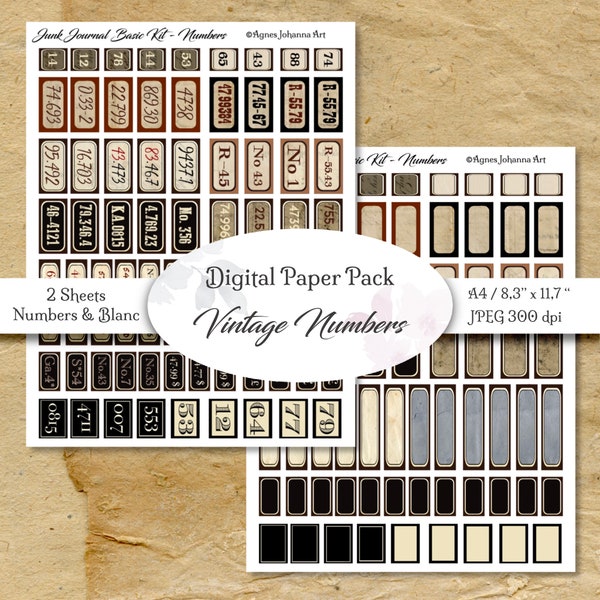 Digitale Ephemera / Alte Ziffern und Nummern / Designpapier zum Ausdrucken für Junk Journal und Scrapbooking