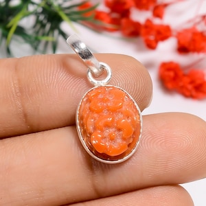 Natural Italian Red Coral Minimalist Pendant | 925 Sterling Silver Pendant | Handmade Pendant | Coral Carving Pendant | Oval Shape Pendant