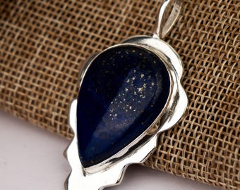 Collier En Argent Sterling 925 Avec Pendentif Poire En Lapis-lazuli - Fait Main - Neuf Sans Emballage