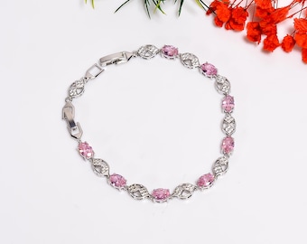 Oval Pink Amethyst and Diamond Bracelet: February Birthstone Jewelry