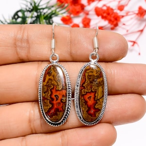Oxidized Sterling Silver Seam Agate Earrings: Handmade Bohemian Dangle