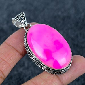 Pink Agate Silver Pendant | 925 Sterling Silver Pendant | Handmade Pendant | Oxidize Silver Pendant | Oval Shape Pendant | Agate Pendant
