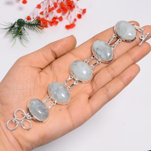 Natürliche Aquamarin verstellbare Armband | 925 Sterling Silber Schmuck | Designer Armband | Handmade Kette | Oval Form Aquamarin Armband