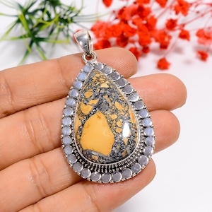 Natural Maligano Jasper Pear Shape Pendant | 925 Sterling Silver Pendant | Bohemian Jewelry | Vintage Style Jewelry | Handmade Pendant Gift