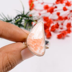 Pink Scolecite Sterling Silver Ring - Adjustable Bohemian Ring