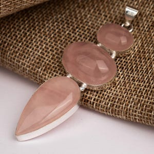 Pendentif fait main en argent sterling 925 avec quartz rose : Bijoux en pierres précieuses