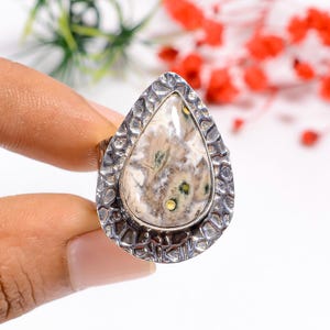 Natural Ocean Jasper Ring | 925 Sterling Silver Ring | Top Quality Gemstone Ring | Bohemian Ring | Pear Shape Ring | Vintage Style Ring