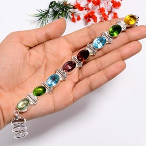 Vintage Sterling Silver Multi Stone Bracelet - Etsy