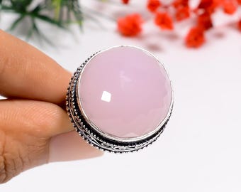 Oxidized Sterling Silver Rose Quartz Ring: Handmade Bohemian Jewelry