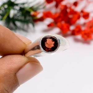 Mozambique Garnet Sterling Silver Ring: Handmade January Birthstone